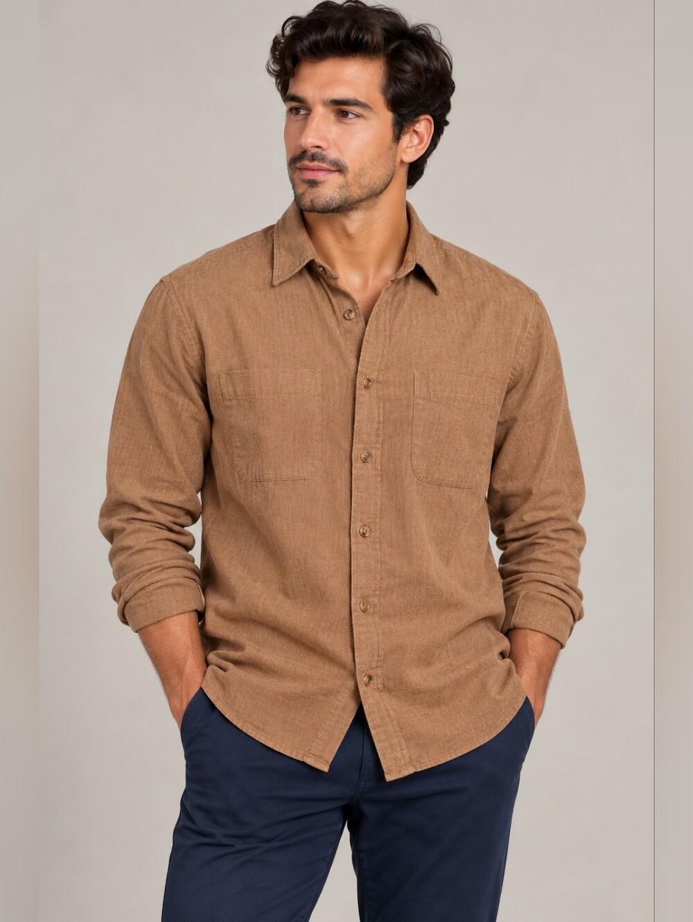 5/50$ J. Crew Men’s Brown Button-Up Shirt- S (100% Cotton)